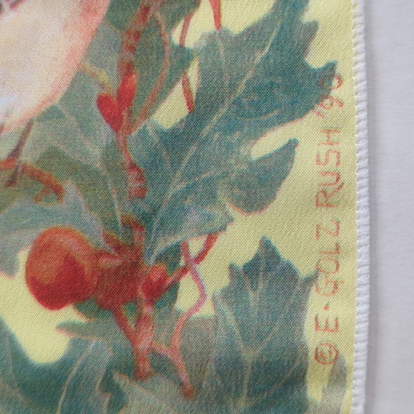 Vintage E. Golz Rush Bird Rectangular Scarf Yellow White - Picture 2 of 12